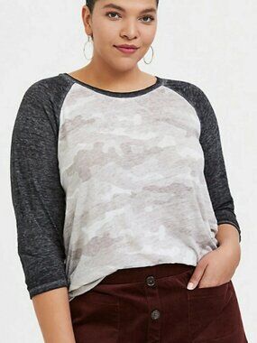 Torrid  Classic Fit Raglan Featherlight Slub Camo Grey